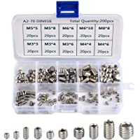 QLOUNI 200pcs Tornillos Prisioneros de Cabeza Hexagonal de 304 Acero Inoxidable de M3 M4 M5 M6 M8